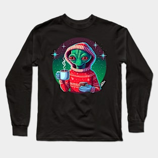 Christmas Funny Alien Wearing Sweater Long Sleeve T-Shirt